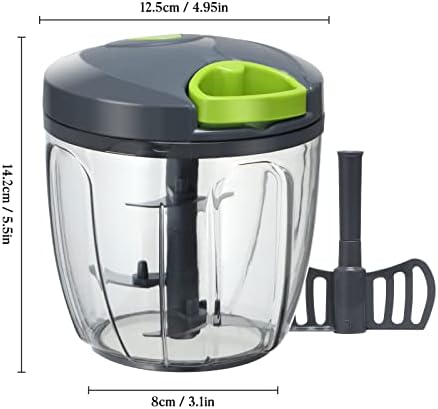 Manual Food Chopper Vegetable Cutter, Hand String Vegetable Chopper Onions Cutter for Vegetable Fruits Nuts BPA Free Food Safe Material, 900ml Grey