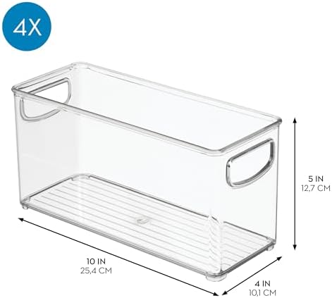 Slim Clear Plastic Stackable Storage Bin, Tall Narrow, 4-Pack