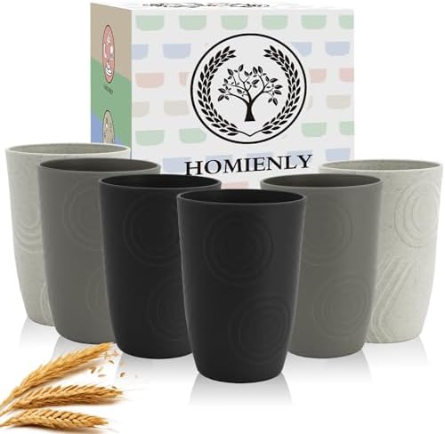 Drinking Glasses 16oz Wheat Straw Cups-Stackable and Reusable Cups, Alternative to Plastic Cups for Iced Coffee, Smoothies,Iced Tea-Black Grey