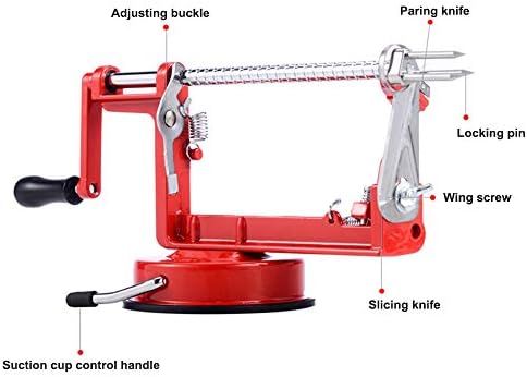 Apple Peeler Slicer Corer 3 In 1, Potato Peelers, Stainless Steel Heavy Duty with Suction Cup Base (vermilion)