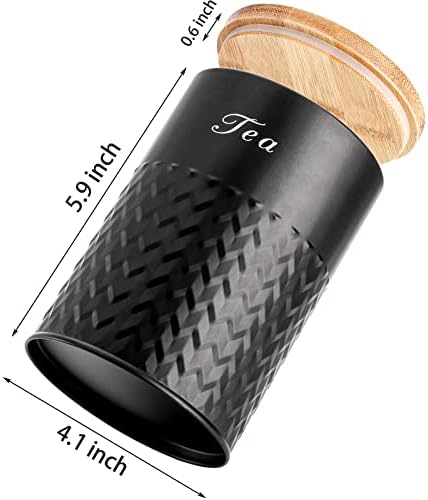 3 Pack Kitchen Canisters with Bamboo Lids, Airtight Metal Canister Set, Food Storage Containers Jars for Coffee, Sugar, Tea, Flour, Rustic Kitchen Decor Containers, Black