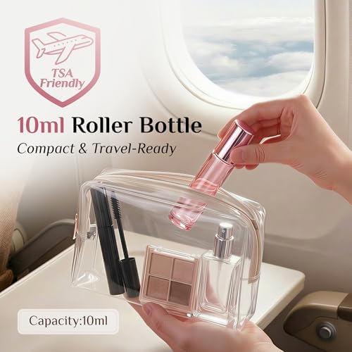 PrettyCare 12 Pack, 10 ml Essential Oil Roller Bottles with Stainless Steel Roller Ball - Refillable Leak-proof Empty Thick Pink Glass Roll on Bottles with Pink Caps for Travel, Perfume - Image 3
