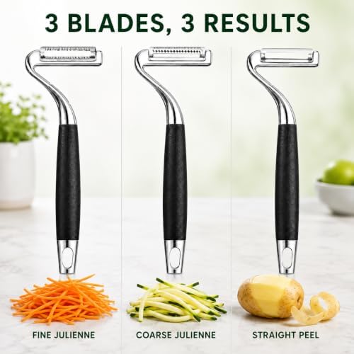 3 Pack Julienne Peeler Set, Stainless Steel Vegetable Peelers