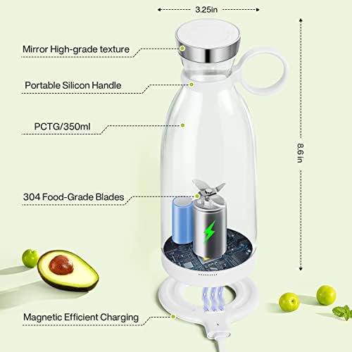 11.8 Oz Portable Blender, Fresh Juice Blender for Shakes & Smoothies-White - Image 5