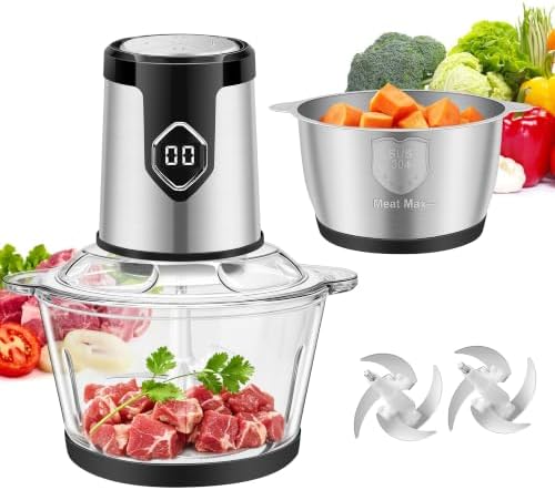 Food Processor with 2 Bowls, 4-Speed Electric Food Chopper & Meat Grinder