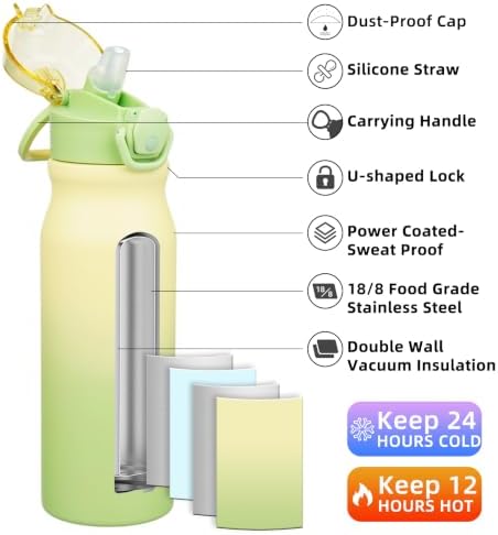 BJPKPK 25 oz Insulated Water Bottle, Straw, Handle, Stainless Steel Flask - Image 2