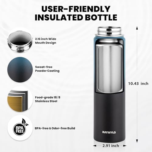 Insulated Water Bottle 24 oz, Triple Wall Vacuum Stainless Steel