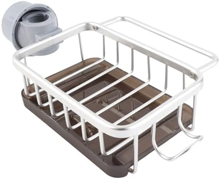Haofy Kitchen Faucet Sponge Holder, Sink Faucet Caddy Organizer with Drip Tray for Dish Soap Brush, 5.7 x 10.5 x 3.5 (Silver)