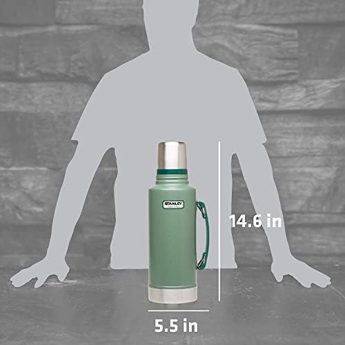 Stanley Heritage Classic Vacuum Bottle with Handle 2.0 qt | Wide Mouth with Leakproof Cup Lid | Keep Drinks Hot or Cold for Travel | Insulated Stainless Steel Thermal Bottle | Hammertone Green