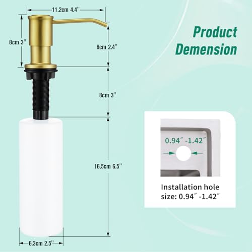 Brushed Gold Kitchen Soap Dispenser Countertop Soap Dispenser for Kitchen Sink, Built in Sink Soap Dispenser for Bathroom ​with 39" Tube Large Capacity 17 OZ Bottle