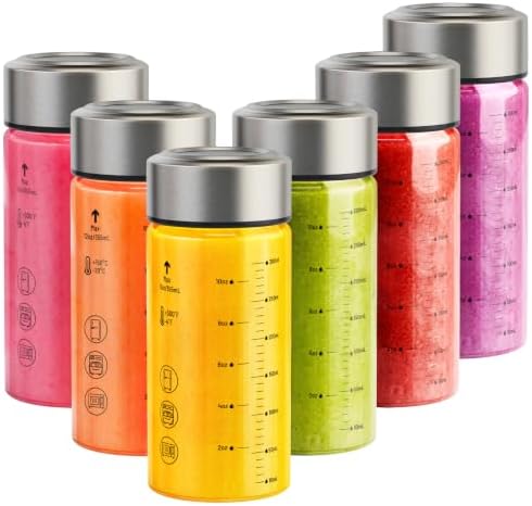 Sursip Wide Mouth Borosilicate Glass Juice Bottles 12oz 6 Pack with Lids by Sursip%C2%AE