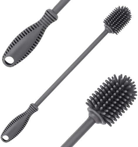 Silicone Bottle Brush with Long Handle, 12.5" Bottle Cleaning Brush, Gray by ddLUCK