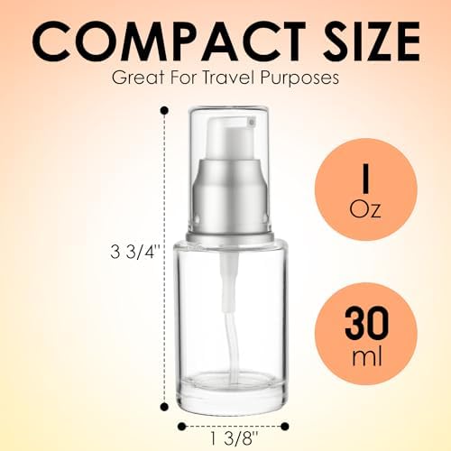 VitalUp Clear Glass Pump Bottle (6-Pack) 1 Oz 30ml - Refillable, Silver Cap - Image 3