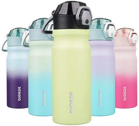 BJPKPK 18 oz Water Bottle with Straw & Handle, Insulated Stainless Flask by BJPKPK