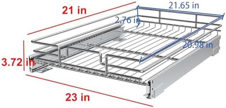 Pull Out Cabinet Organizer, Heavy-Duty Metal Sliding Drawer Shelf for Kitchen Cabinets, Chrome, Doesn't Include Door Fittings (23 * 21 IN)