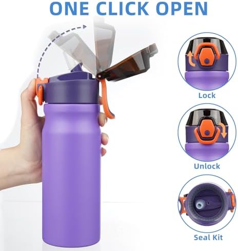 BJPKPK 18 oz Water Bottle with Straw & Handle, Insulated Stainless Flask - Image 3