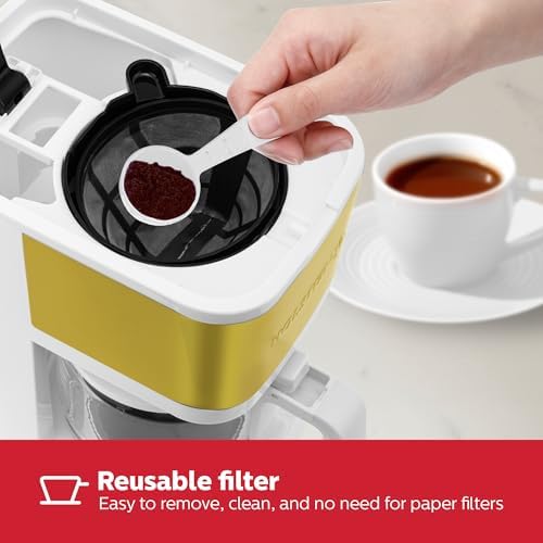 Holstein Housewares 5 Cup Coffee Maker – Compact Drip Coffee Machine with Auto Pause & Serve, Reusable Filter, Glass Carafe, Water Window & Warming Plate. White & Gold - Image 5