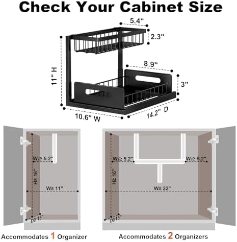 Under Sink Organizer, L-Shaped Pull Out Cabinet Organizer, Kitchen