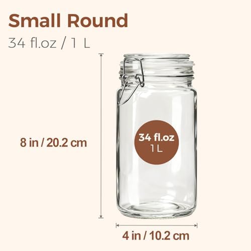 Glass Pantry Jars with Airtight Lids 34 oz 3 Pack Coffee Canisters