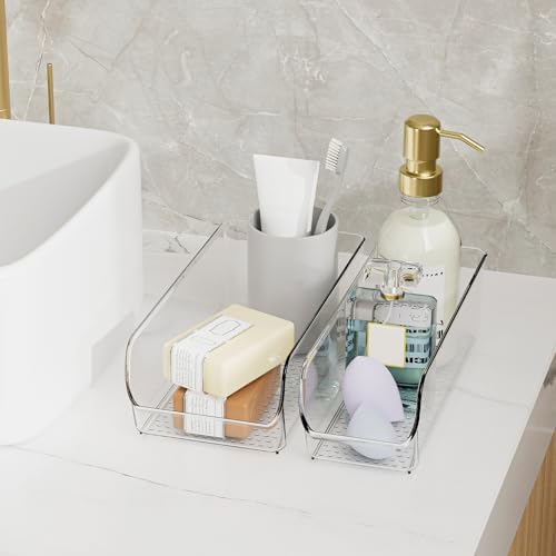 Set of 6 Clear Plastic Storage Bins - The Ultimate Pantry Organizers and Storage Solution for Kitchen, Cabinet, and Refrigerator Organization