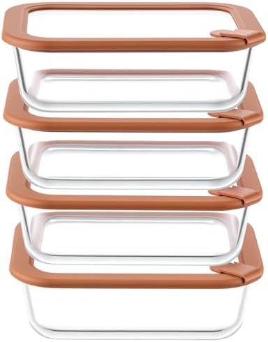 Glass Food Storage Containers with Glass & Silicone Lids, 35oz,Brown