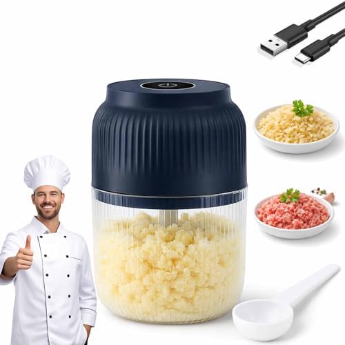 Electric Garlic Chopper, 2026 Upgrade Mini Portable Veggie Cutter, USB Charging Wireless Electric Food Chopper, One-Touch, 4 Sharp Stainless Steel Blades for Meat Fruits Vegetables (Blue) by Unknown