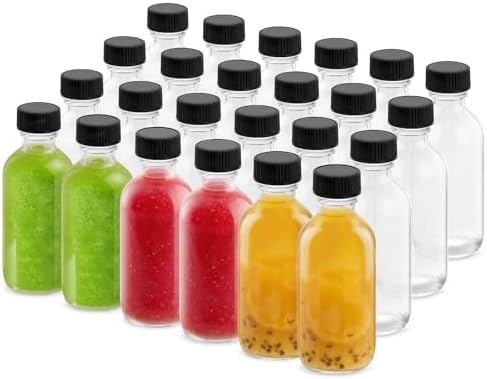 4 oz Clear Glass Bottles with Lids - 24 Pack Boston Round Bottles for Juice by Rionisor%E2%80%94%E2%80%94HomeEssentials