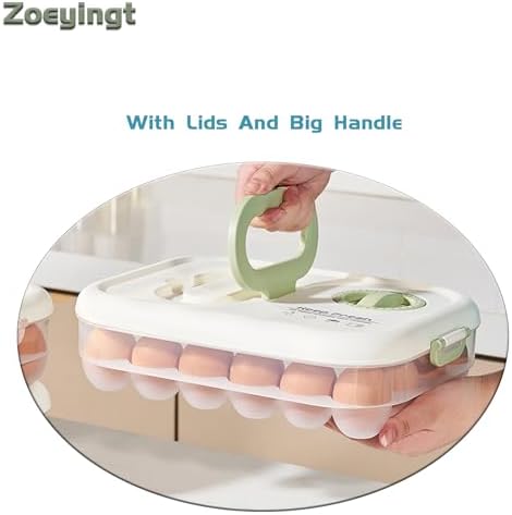 Egg Organizers for Refrigerator with Lids and Handle Home Kitchen Essentials Fridge Stackable Countertop Portable Clear Egg Containers Reusable and Storage for Keep Fresh -Pack of 2