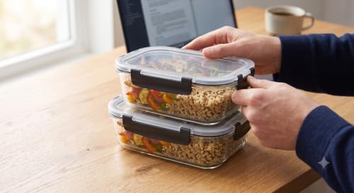 Glass Storage Containers with Lids Set of 3 | Clip-Lock Tempered Glass | Microwave Dishwasher Freezer Safe