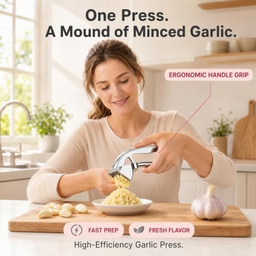 Premium Garlic Press Set with Silicone Peeler & Cleaning Brush