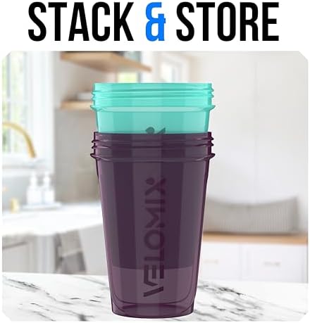 VELOMIX 2 Pack 20oz Protein Shaker Bottle for Protein Mixes, Aqua Set - Image 6