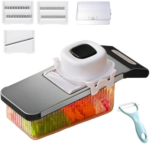 Multifunctional Vegetable Cutter, 6 Blade Vegetable Chopper, food chopper with container for Potato Strips, Onion Cubers, Carrot Sticks, Dicer, Slicer, Cutter, Julience, Cheese Grater (Black-C) by tarcegta