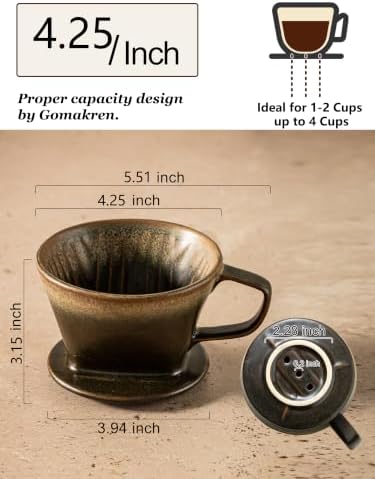 Pour Over Coffee Maker 3 Hole Cone Brewer, Ceramic Coffee Dripper