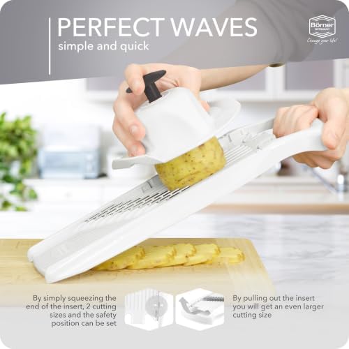 Börner by Reston Lloyd Wave-Waffle Power Line • Crinkle Cut/Spirelli Vegetable Slicer & Food Safety Holder • Slicer for Wave Waffle Cut Style • Multiple Thickness Options • Made in Germany, White - Image 5