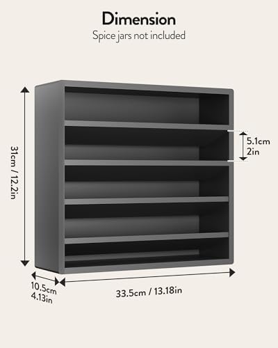 4 Tier Spice Rack Organizer for Cabinet, Freestanding Bamboo Seasoning Rack for Countertop, Cupboard, Pantry, Kitchen, 13.18 x 4.13 x 12.2 inches(Spice Jars Not Included), Black