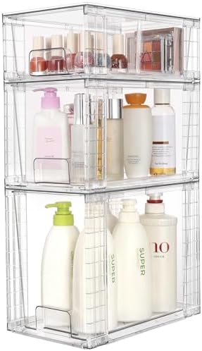 Clear Stackable Storage Drawers, 6 Pack Tall Organizer Set