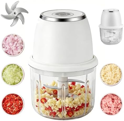 Electric Garlic Chopper, 2026 Upgraded Mini Food Processor 350ml, Cordless USB Rechargeable Food Chopper with 6 Stainless Steel Blades & Thickened Glass for Garlic Ginger Nuts Meat (350ml-White) by Unknown