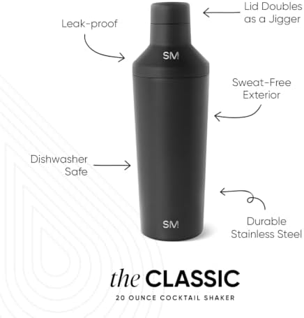Simple Modern Cocktail Shaker Gift Set with Jigger Lid | Insulated Boston Martini Mixer Stainless Steel Christmas Gifts for Men Women | Compatible with Classic Tumbler Collection | Midnight Black