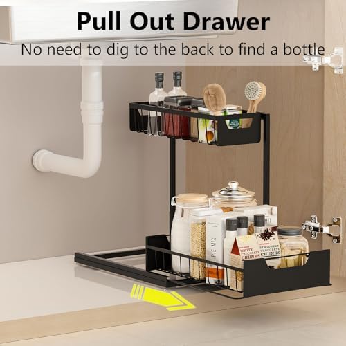 Under Kitchen Sink Organizers and Storage, Black, 1 Pack
