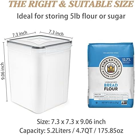 Flour Storage Containers 5.2L, 4 PCS Food Storage Containers, Black