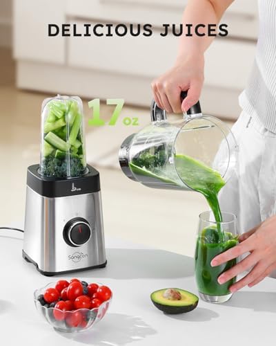 Sangcon Blenders for Kitchen - Smoothie Blender - Personal Blender for Shakes and Smoothies, Grinding & more, 40 oz Jar & 17 oz Cup with To-Go Lid - Image 3