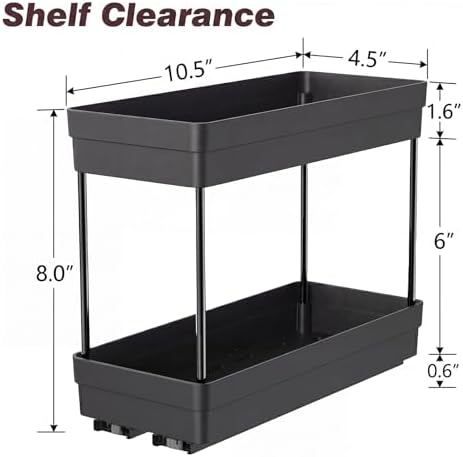 Pull Out Spice Rack,2 Pack 2-Tier Cabinet Organizer, Black