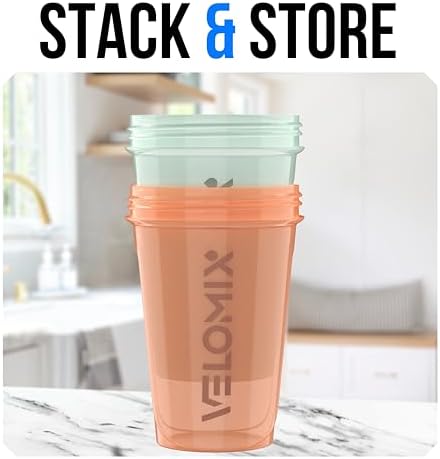 VELOMIX 2 Pack 20oz Protein Shaker Bottle for Protein Mixes, Soft Glow - Image 6