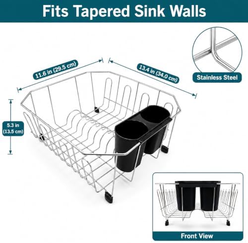 Small in Sink Dish Drying Rack, Stainless Steel Drainer, 13.4" x 11.6"