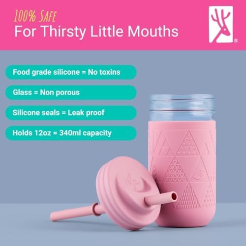 Kids/Toddler 12oz Glass Mason Jars + Sleeves + Lids | 4pk