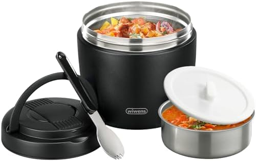 Thermo Food Jar for Hot Food 32OZ Soup Thermo Lunch Containers Wide Mouth Vacuum Insulated Stainless Steel Leakproof Bento Box with Spoon (Black)