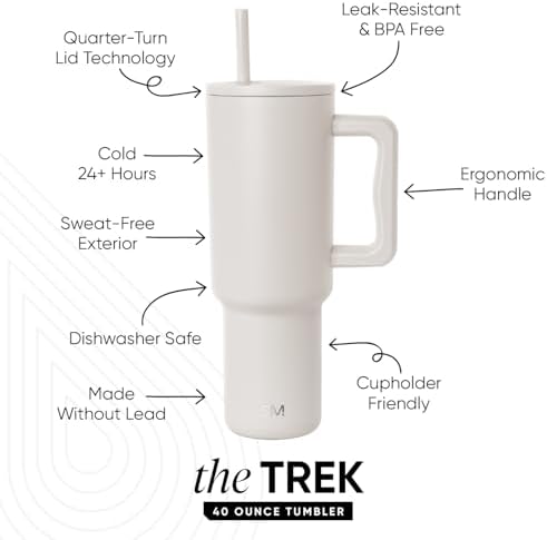 Simple Modern 40 oz Trek Tumbler with Handle and Straw Lid | Cup Holder Friendly Insulated Stainless Steel Travel Mug | Almond Birch