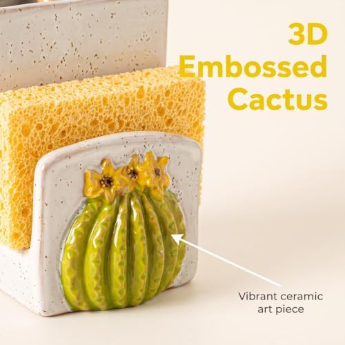 Cactus Ceramic Sponge Holder Kitchen Sink Caddy Brush Dishcloth Organizer