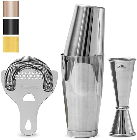 Cocktail Shaker Set, 4-Piece Professional Bartender Kit with Boston Shaker, Strainer and Jigger, Stainless Steel Bar Accessories for Craft Cocktails, Silver