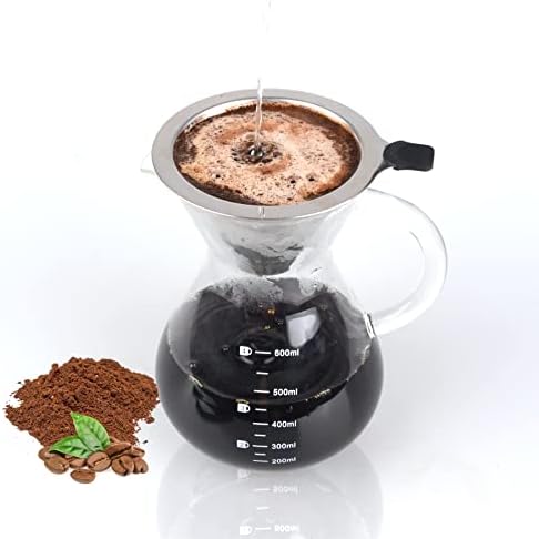 Pour Over Coffee Maker with Reusable Double-layer Stainless Steel Filter, 600ml/20oz BPA-Free Glass Coffee Carafe, Glass Coffee Maker, Coffee Dripper Brewer